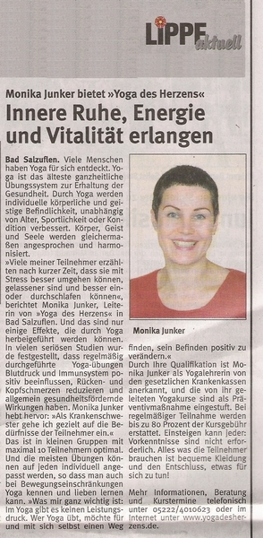 Zeitungsartikel Lippe Aktuell vom 13.09.2008 über Yoga